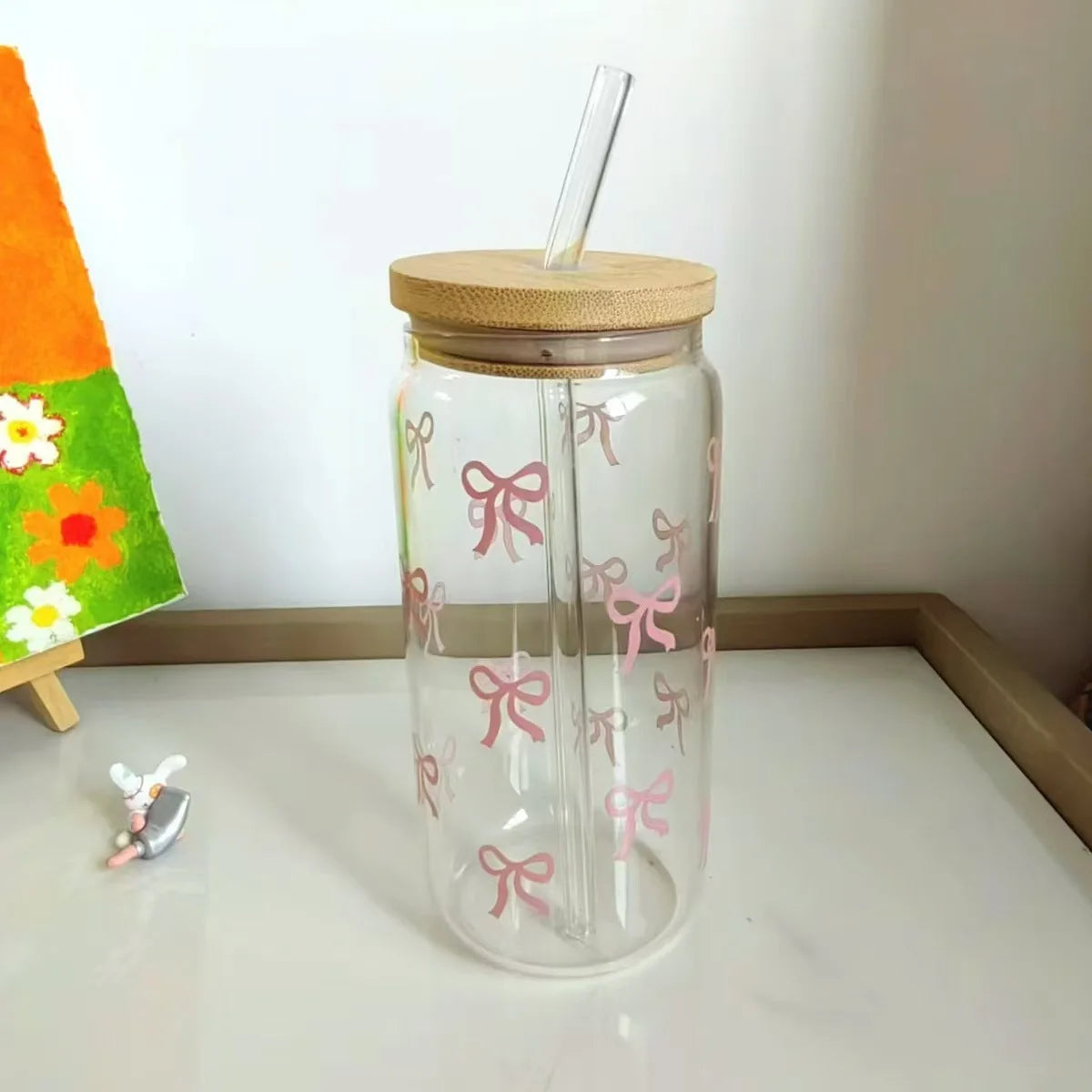 Gourde en plastique transparent sans BPA, 500 ml avec paille intégrée