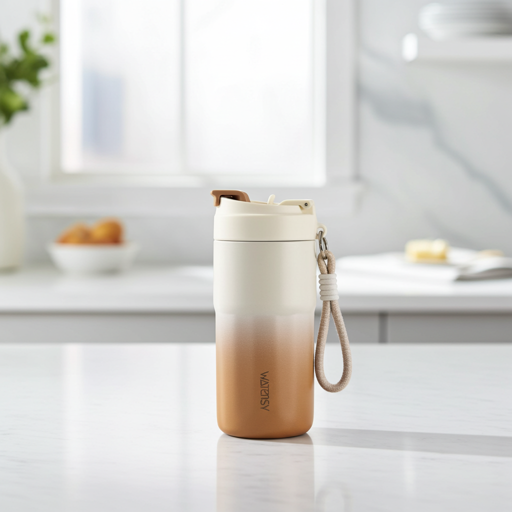 Gourde femme tendance avec lanière – Belle gourde design élégante et pratique à transporter
2