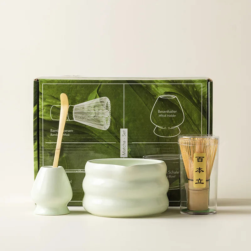 Coffret cadeau - Ensemble Matcha japonais, bol Matcha, outil de pointe de thé, support à moustaches Matcha, 4/7 pièces