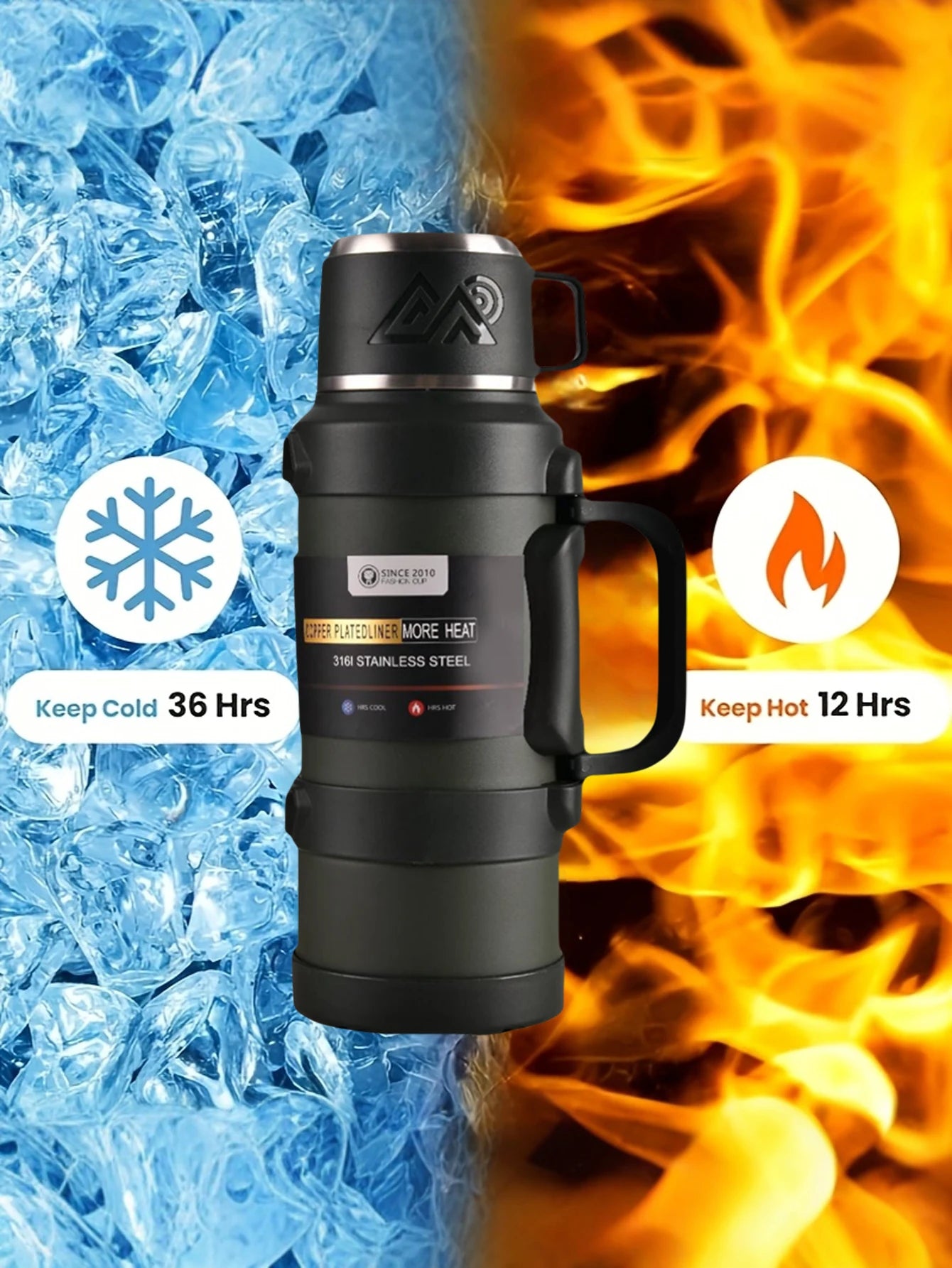Gourde Thermos avec Gobelet Intégré – Multi-Capacité pour Sport, Randonnée, Camping et Van Life