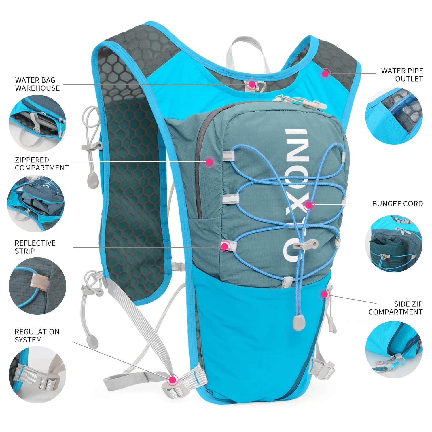 Gilet de course pour femmes et hommes, sangles de poitrine réglables, gilet d'hydratation de course avec flacon souple de 500ml, réfléchissant léger et respirant