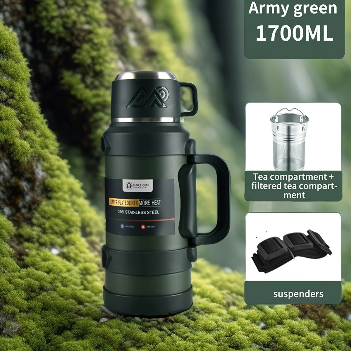 Gourde Thermos avec Gobelet Intégré – Multi-Capacité pour Sport, Randonnée, Camping et Van Life