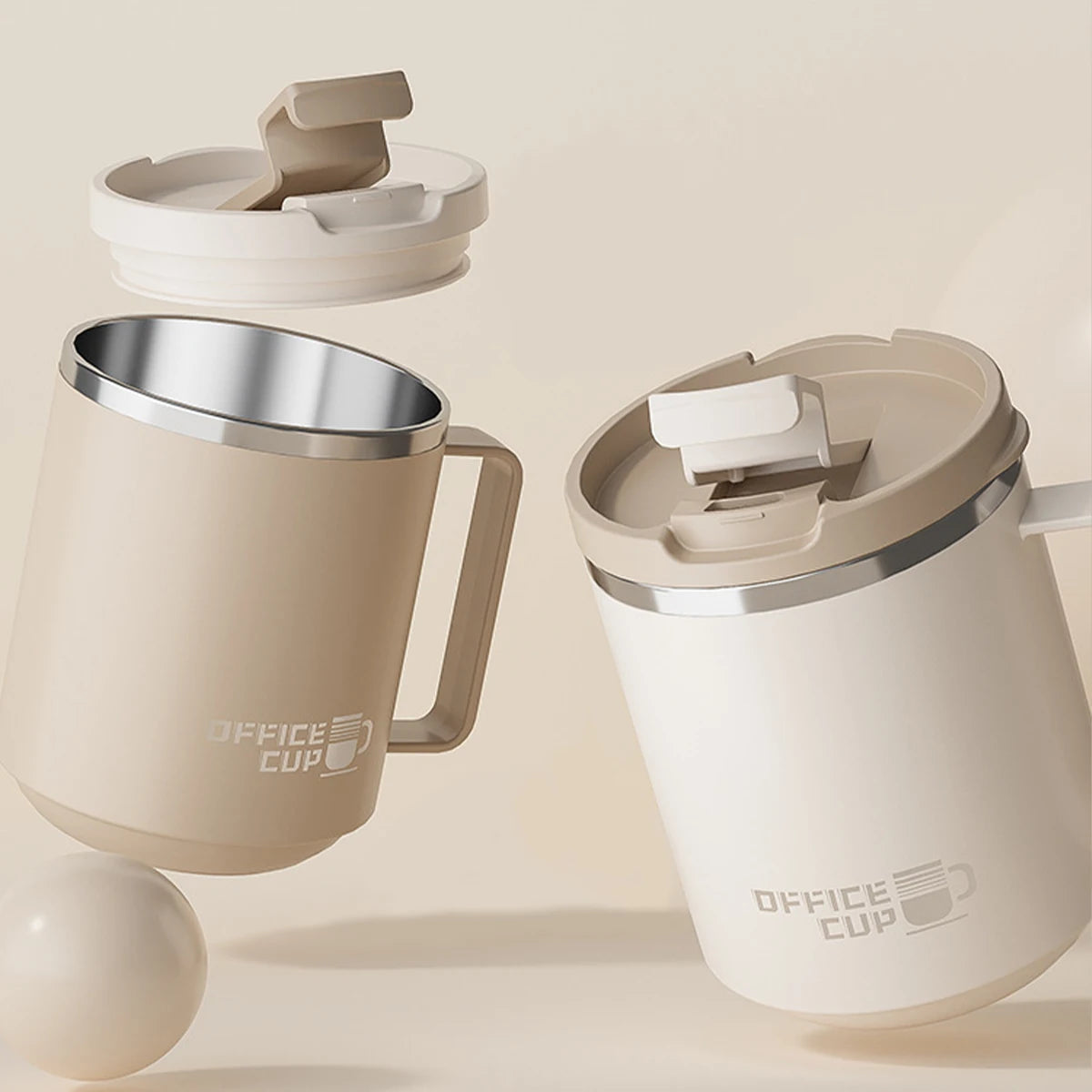 Tasse thermos 400 ml en acier inoxydable double paroi avec poignée et couvercle