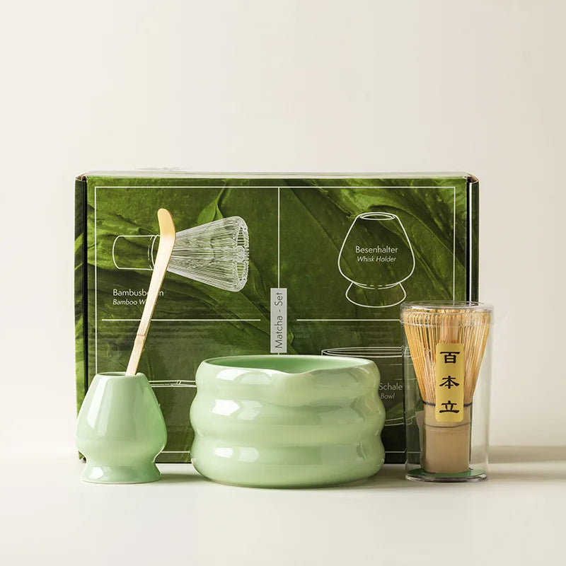 Coffret cadeau - Ensemble Matcha japonais, bol Matcha, outil de pointe de thé, support à moustaches Matcha, 4/7 pièces