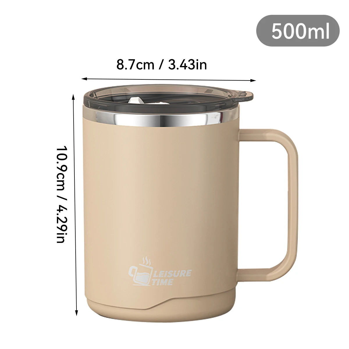 Tasse thermos 400 ml en acier inoxydable double paroi avec poignée et couvercle