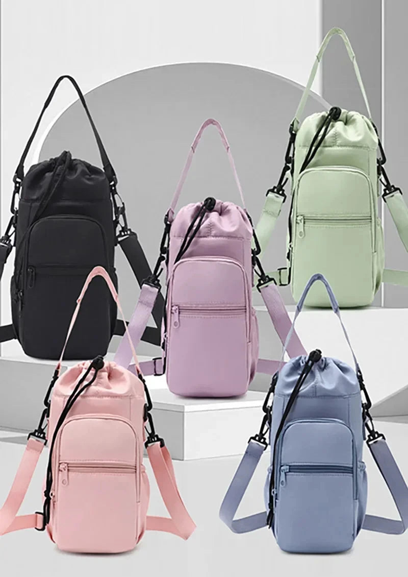 Sac de bouteille d'eau Portable avec sangle réglable, tasses thermiques, housse de protection isolée, poche pour téléphone, sac de voyage pour Sports de plein air
