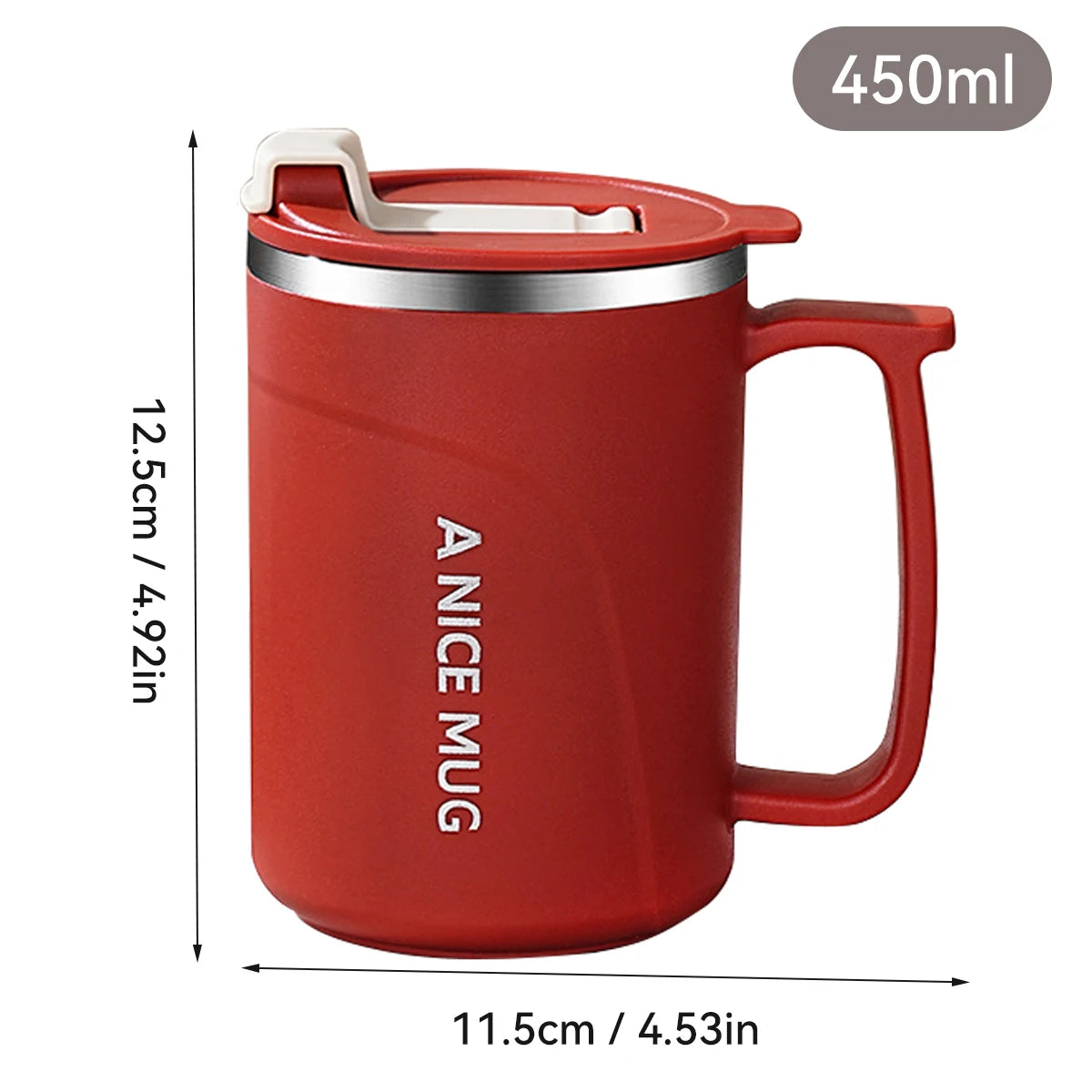 Tasse thermos 400 ml en acier inoxydable double paroi avec poignée et couvercle