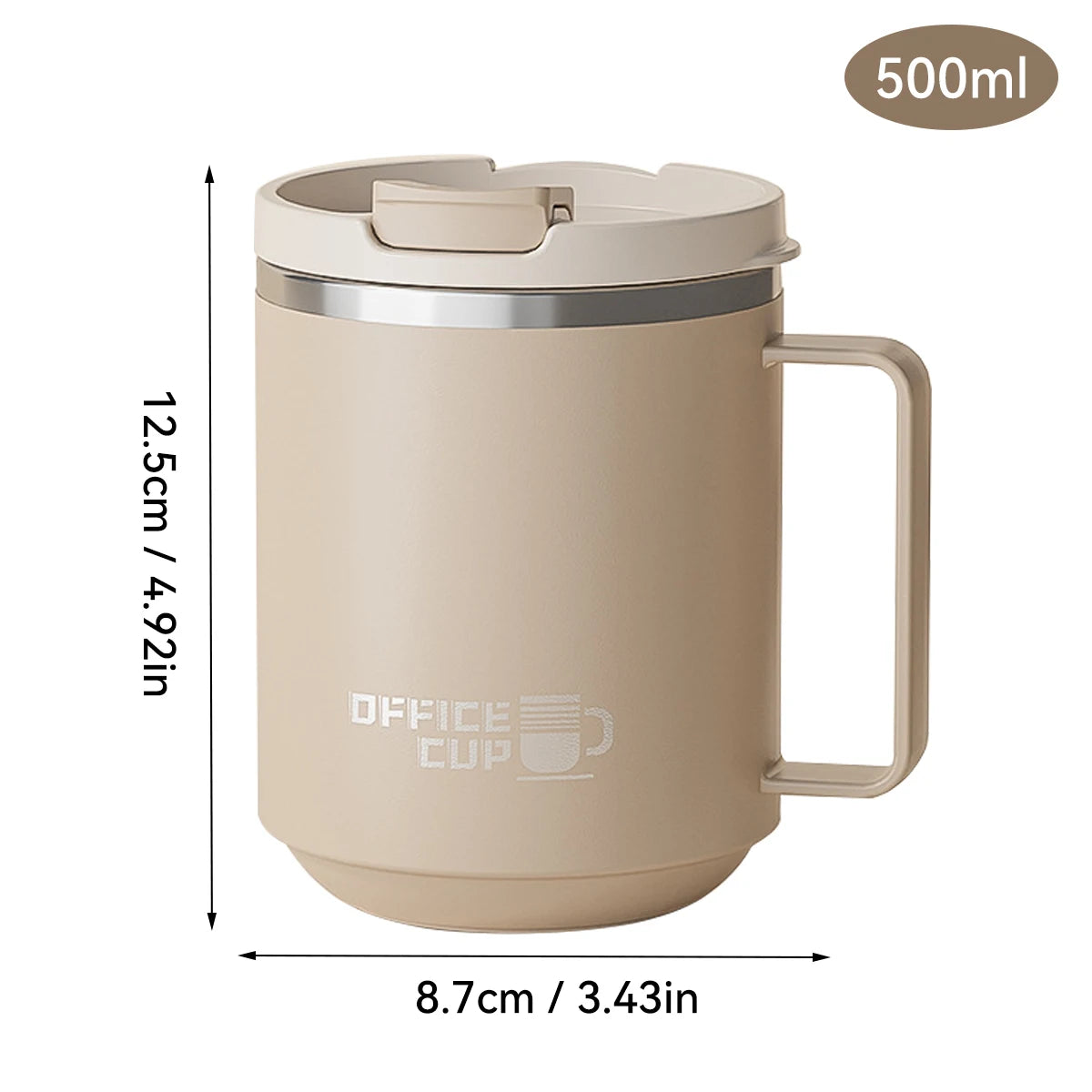 Tasse thermos 400 ml en acier inoxydable double paroi avec poignée et couvercle