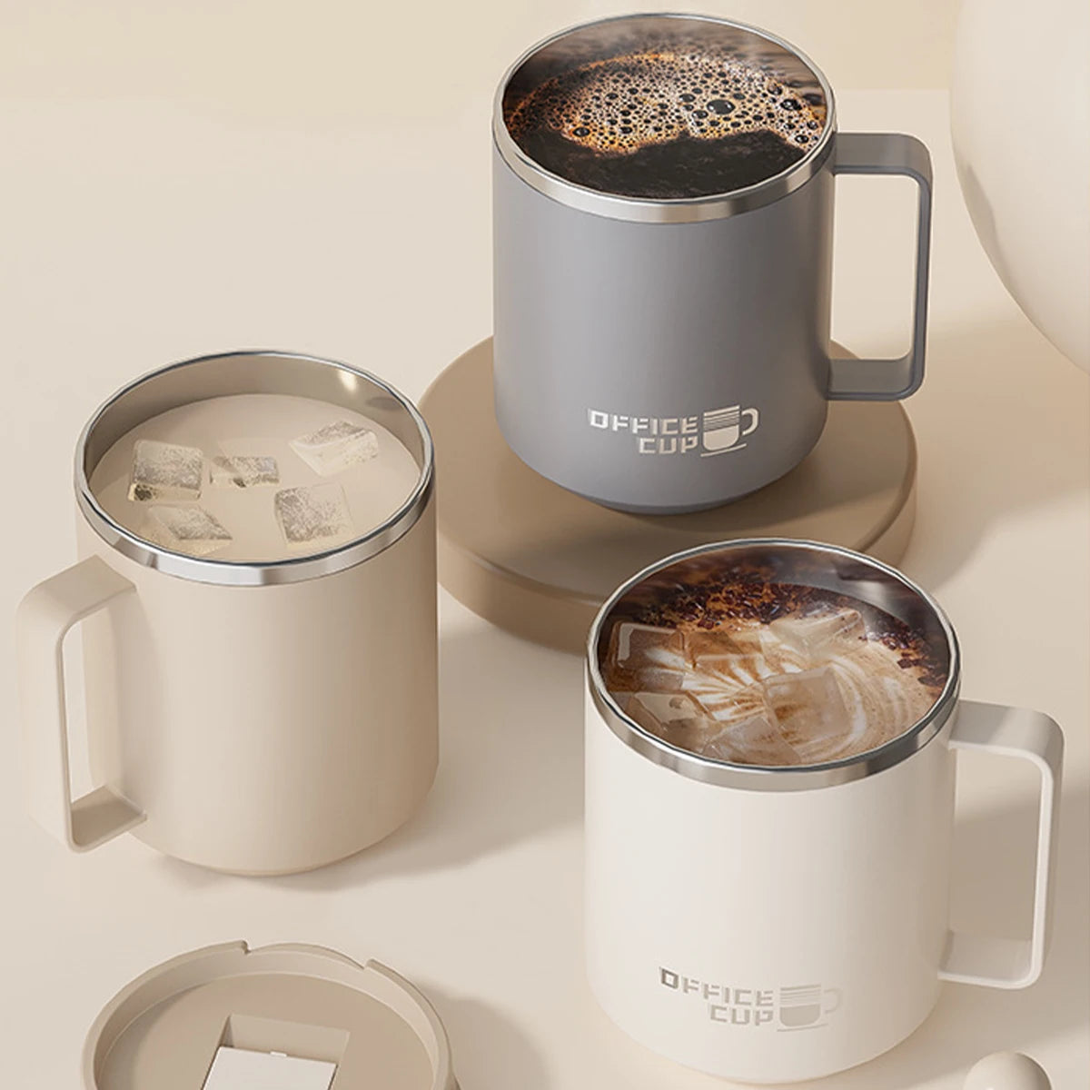 Tasse thermos 400 ml en acier inoxydable double paroi avec poignée et couvercle