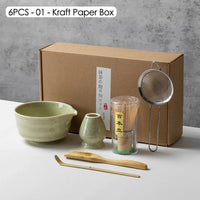 Coffret cadeau - Ensemble de cérémonie du thé japonais Matcha 4/5/6/7 pièces, bol en céramique Chawan, fouet en bambou et cuillère à thé, kit d'outils Matcha pour les amateurs de thé