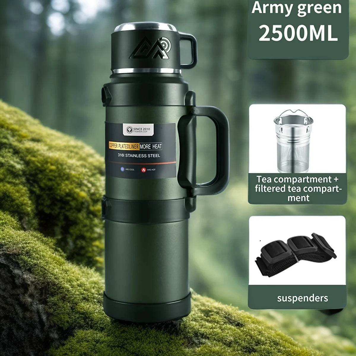 Gourde Thermos avec Gobelet Intégré – Multi-Capacité pour Sport, Randonnée, Camping et Van Life