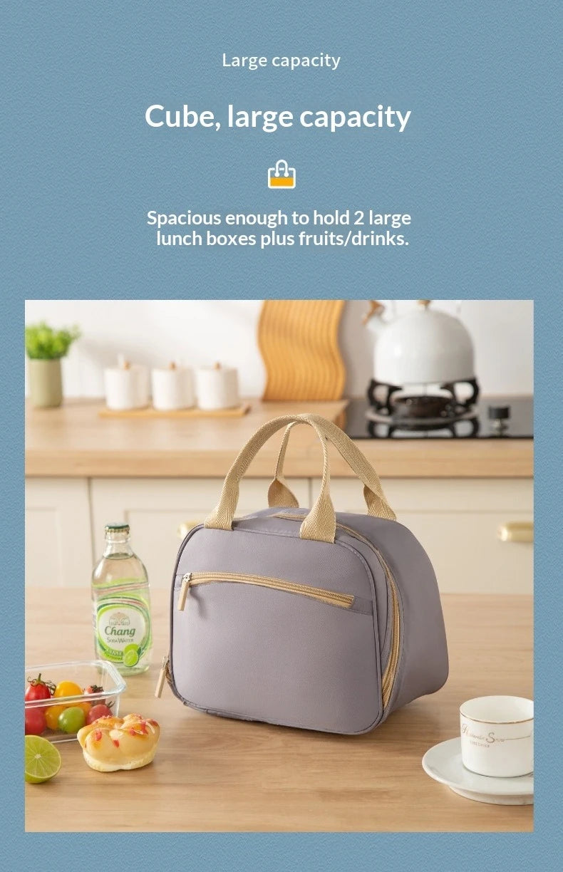 Sac isolé à la mode, sac à déjeuner, sac à Bento, porte une boîte à déjeuner pour travailler ou l'école, sac à main, sac isolé en aluminium épais