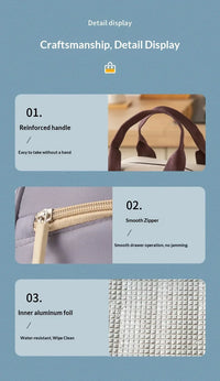 Sac isolé à la mode, sac à déjeuner, sac à Bento, porte une boîte à déjeuner pour travailler ou l'école, sac à main, sac isolé en aluminium épais
