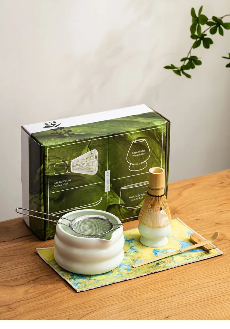 Coffret cadeau - Ensemble Matcha japonais, bol Matcha, outil de pointe de thé, support à moustaches Matcha, 4/7 pièces