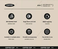 Tasse thermos 400 ml en acier inoxydable double paroi avec poignée et couvercle