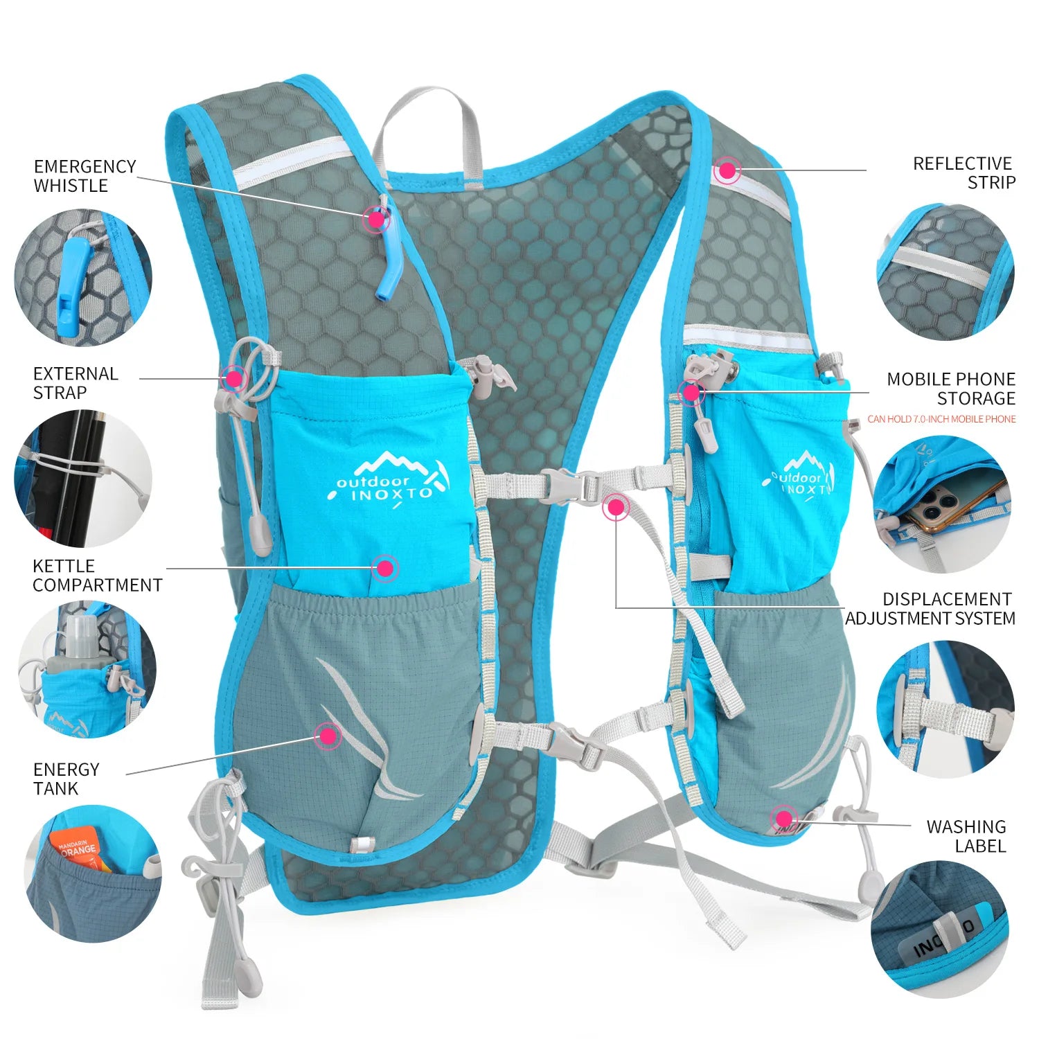 Gilet de course pour femmes et hommes, sangles de poitrine réglables, gilet d'hydratation de course avec flacon souple de 500ml, réfléchissant léger et respirant