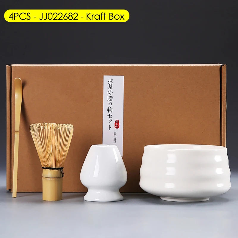 Coffret cadeau - Ensemble de cérémonie du thé japonais Matcha 4/5/6/7 pièces, bol en céramique Chawan, fouet en bambou et cuillère à thé, kit d'outils Matcha pour les amateurs de thé