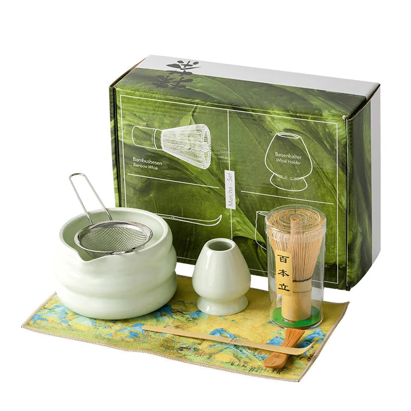 Coffret cadeau - Ensemble Matcha japonais, bol Matcha, outil de pointe de thé, support à moustaches Matcha, 4/7 pièces