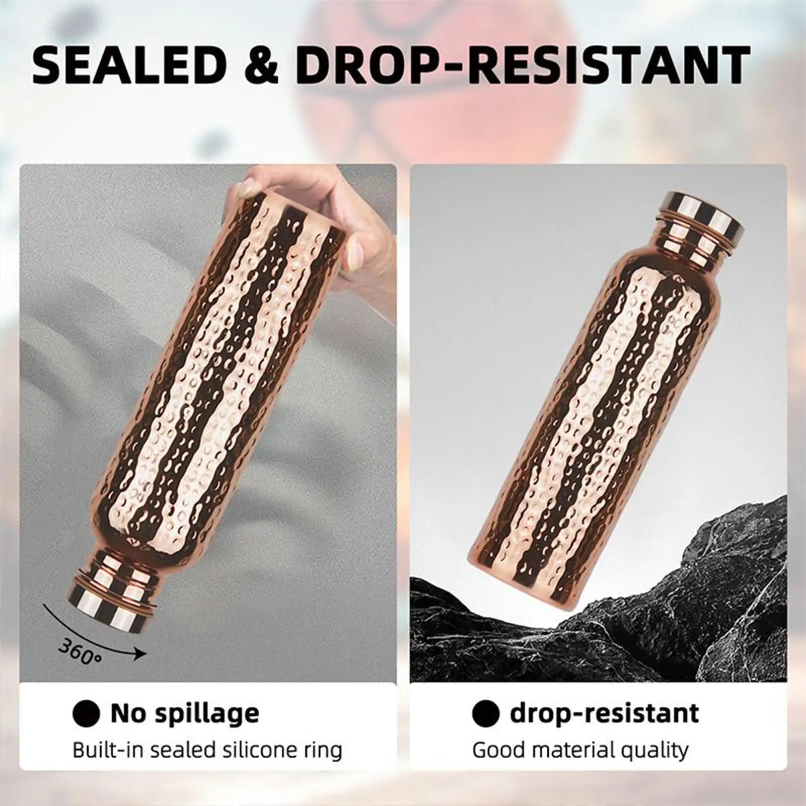 Bouteille d'eau en cuivre isolée anti-fuite, tasse Portable étanche de 800ml pour salle de sport, Camping, voyage, travail d'hydratation