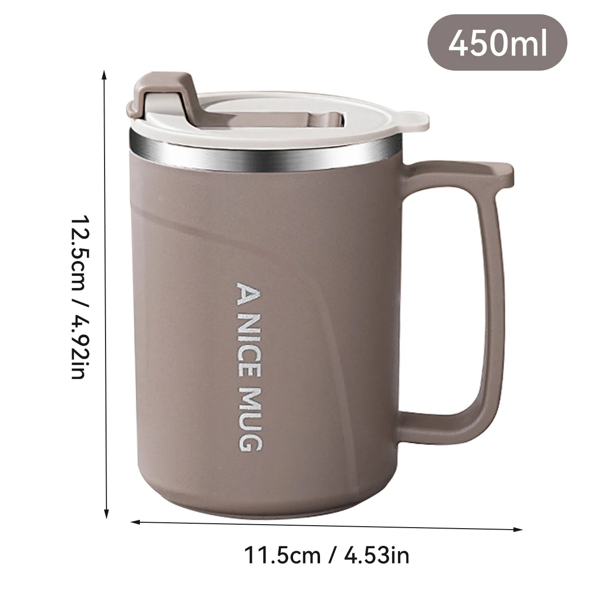 Tasse thermos 400 ml en acier inoxydable double paroi avec poignée et couvercle
