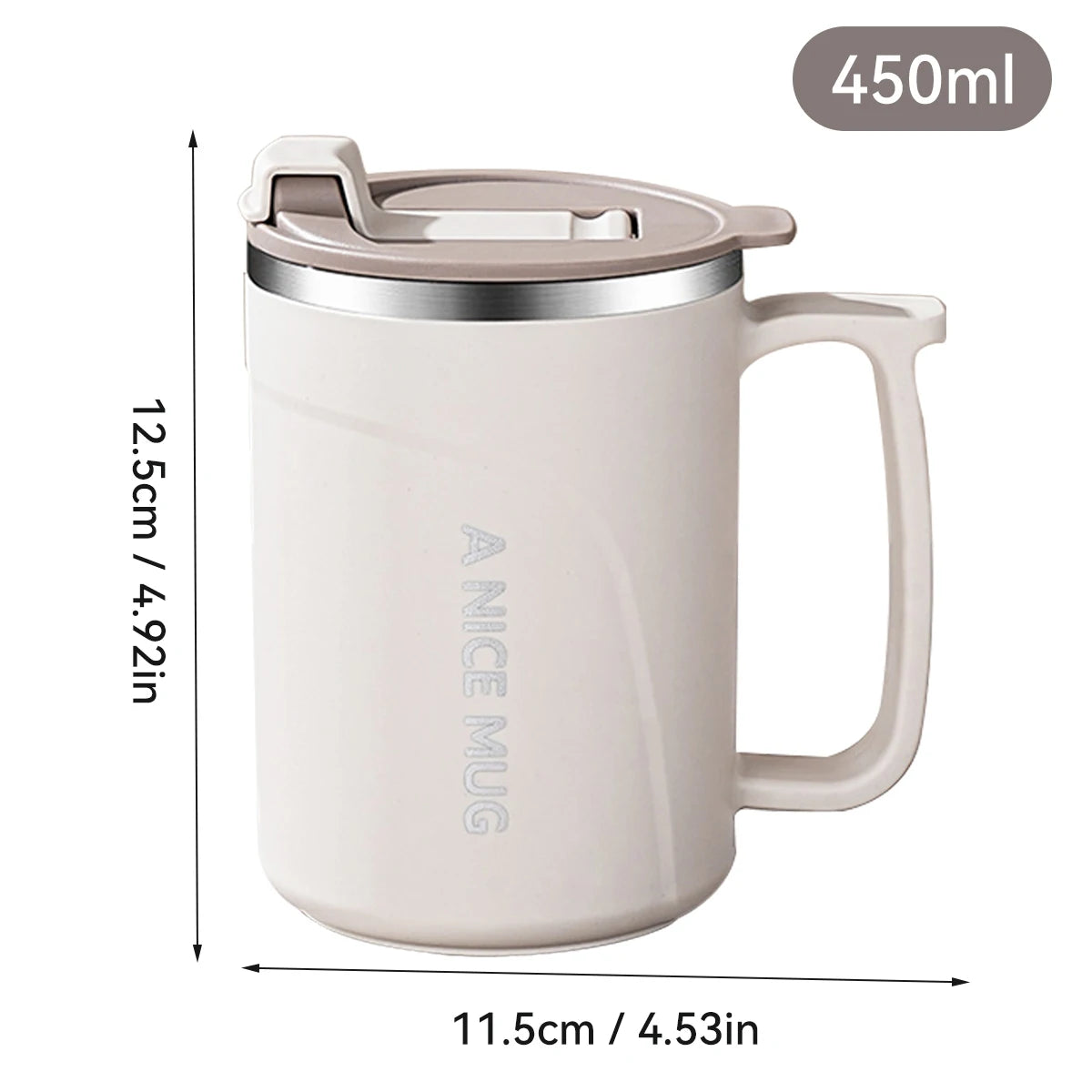 Tasse thermos 400 ml en acier inoxydable double paroi avec poignée et couvercle