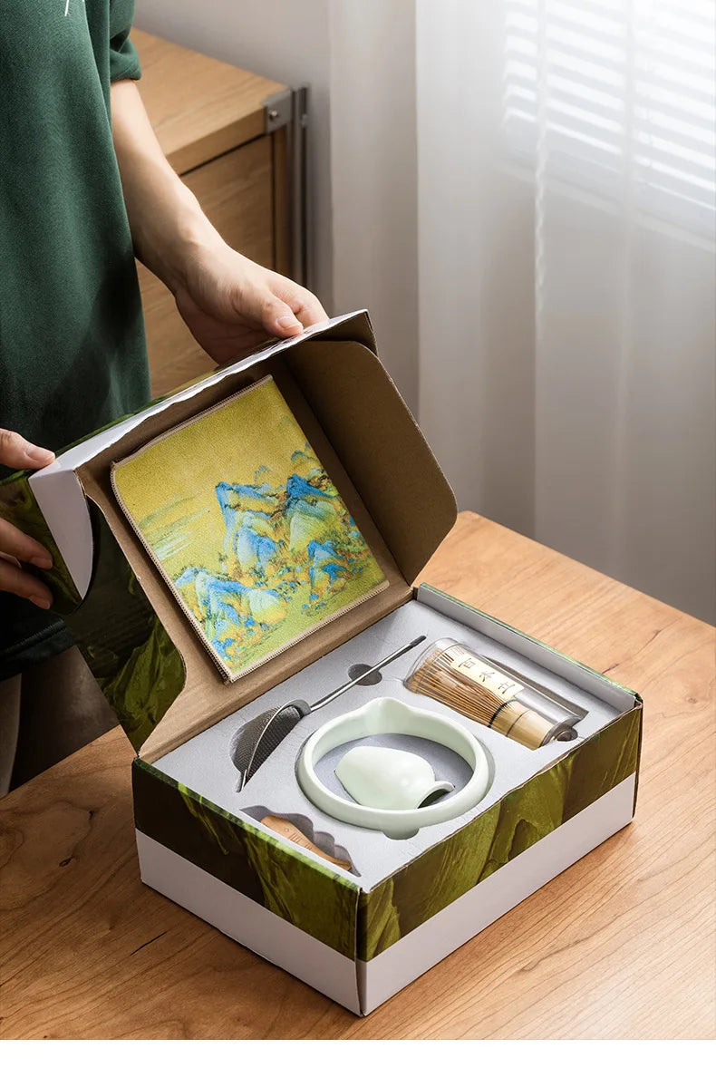 Coffret cadeau - Ensemble Matcha japonais, bol Matcha, outil de pointe de thé, support à moustaches Matcha, 4/7 pièces