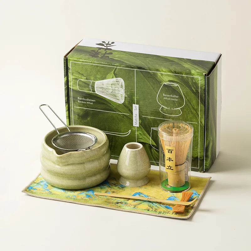 Coffret cadeau - Ensemble Matcha japonais, bol Matcha, outil de pointe de thé, support à moustaches Matcha, 4/7 pièces