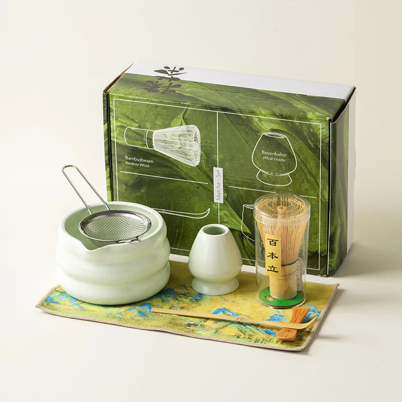 Coffret cadeau - Ensemble Matcha japonais, bol Matcha, outil de pointe de thé, support à moustaches Matcha, 4/7 pièces