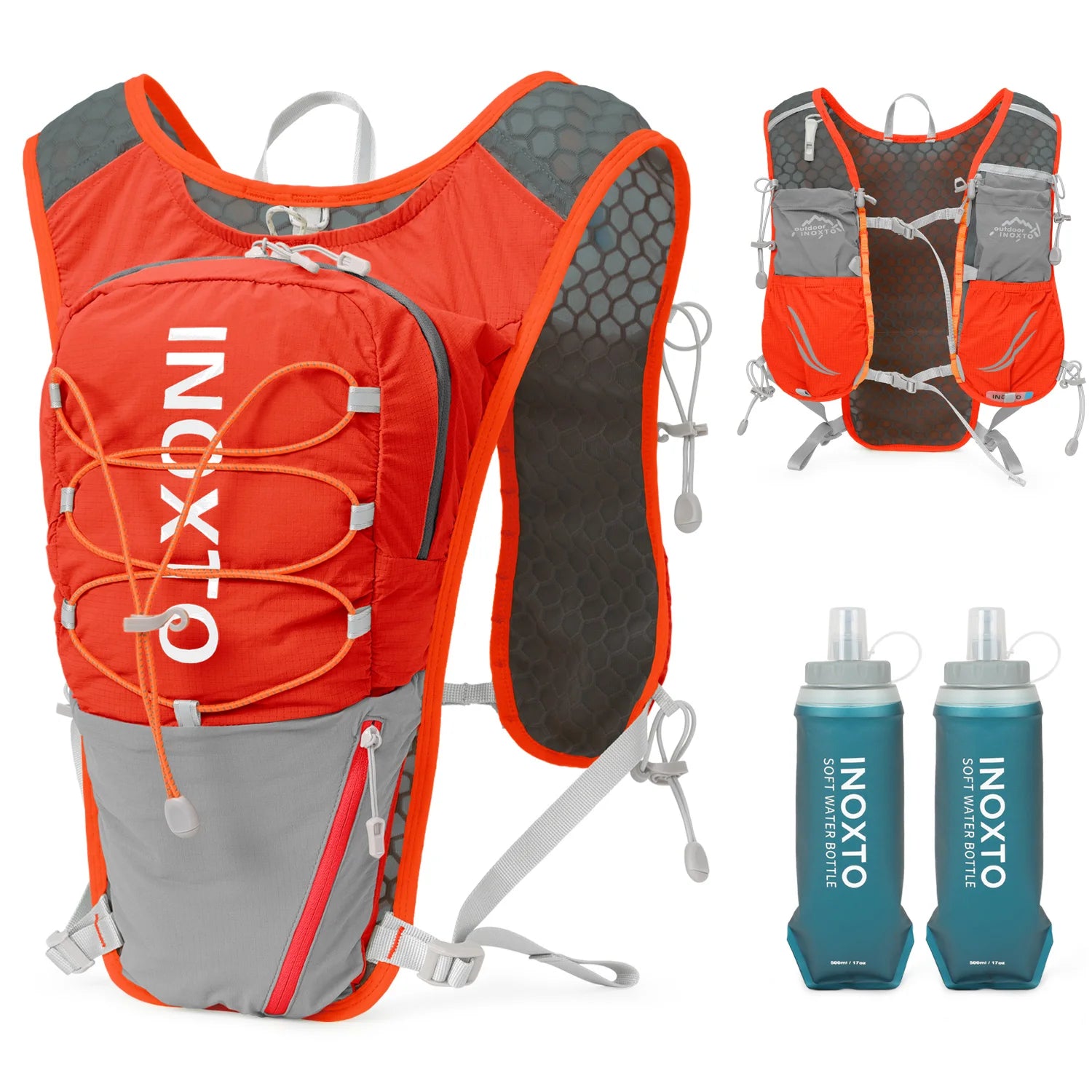 Gilet de course pour femmes et hommes, sangles de poitrine réglables, gilet d'hydratation de course avec flacon souple de 500ml, réfléchissant léger et respirant