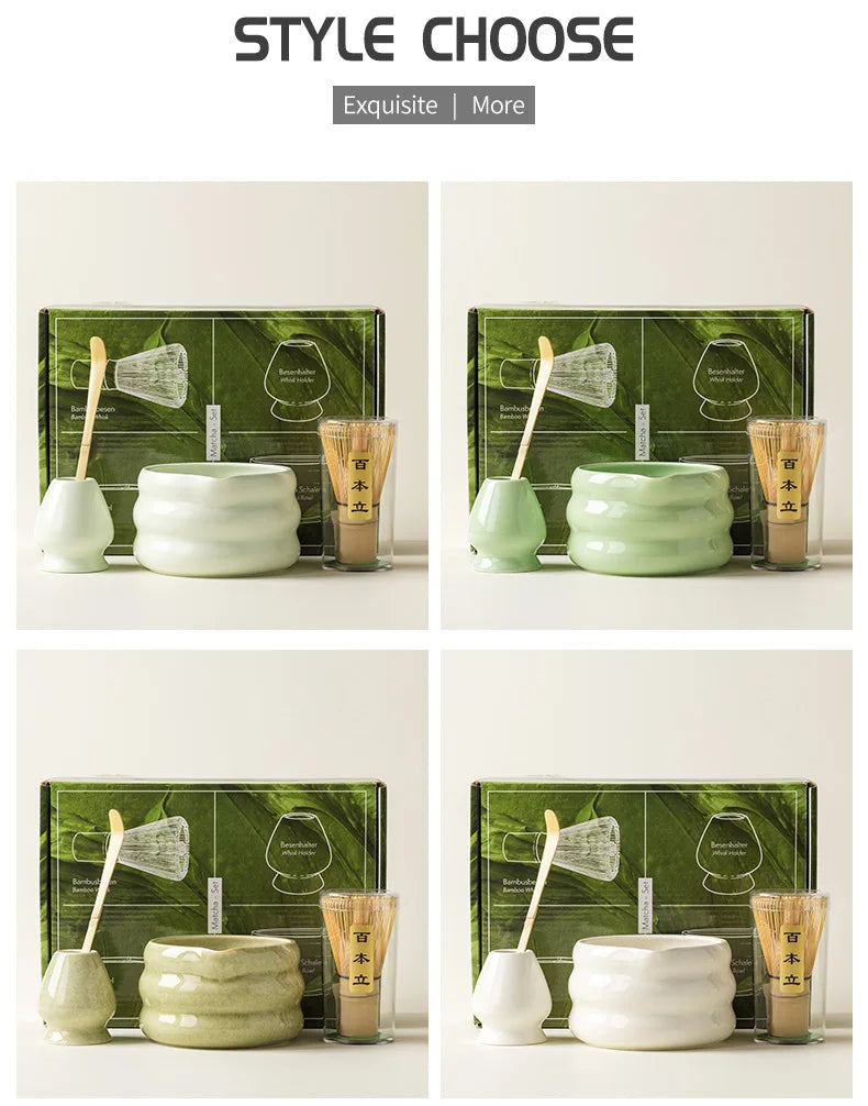 Coffret cadeau - Ensemble Matcha japonais, bol Matcha, outil de pointe de thé, support à moustaches Matcha, 4/7 pièces