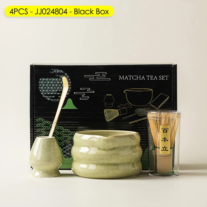 Coffret cadeau - Ensemble de cérémonie du thé japonais Matcha 4/5/6/7 pièces, bol en céramique Chawan, fouet en bambou et cuillère à thé, kit d'outils Matcha pour les amateurs de thé