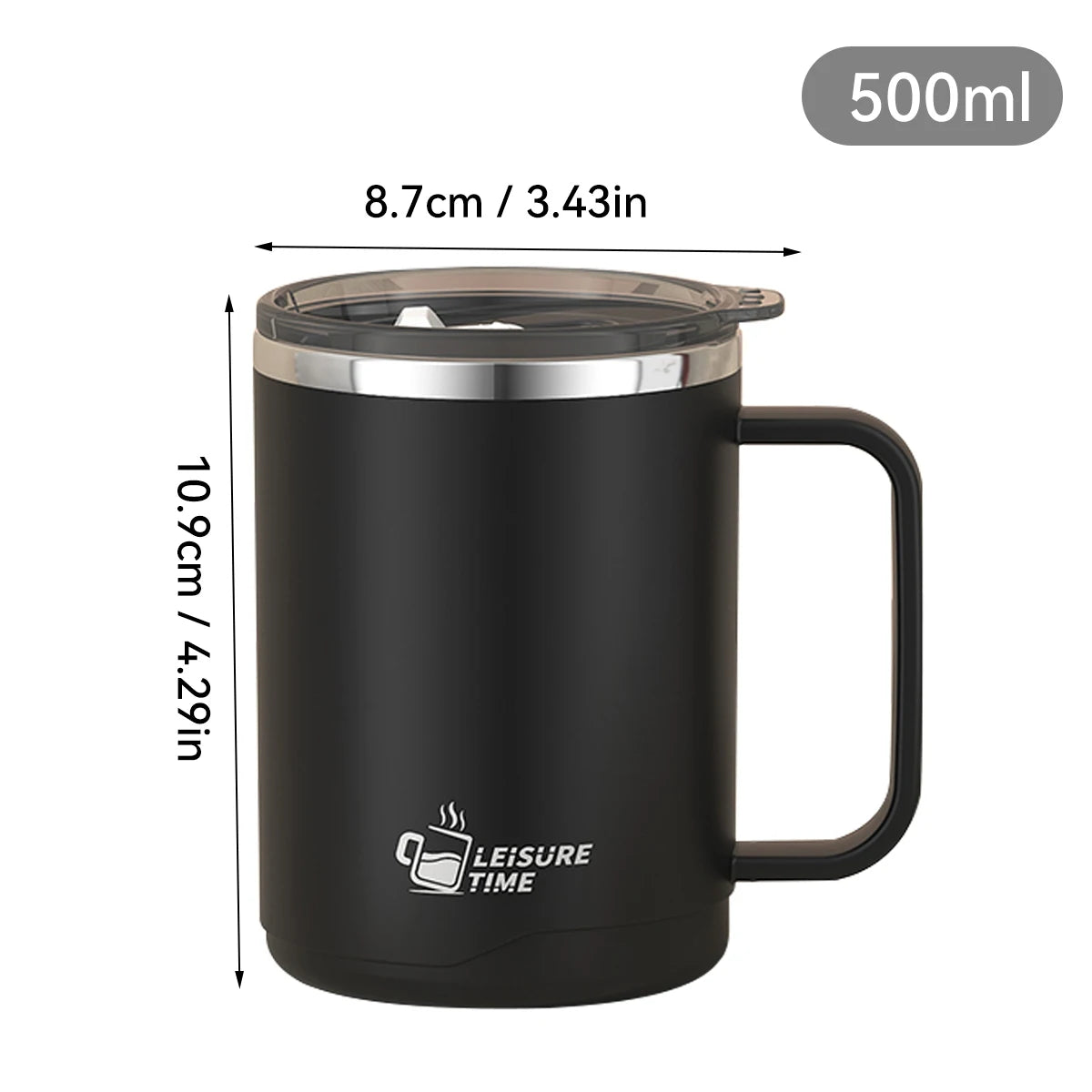 Tasse thermos 400 ml en acier inoxydable double paroi avec poignée et couvercle