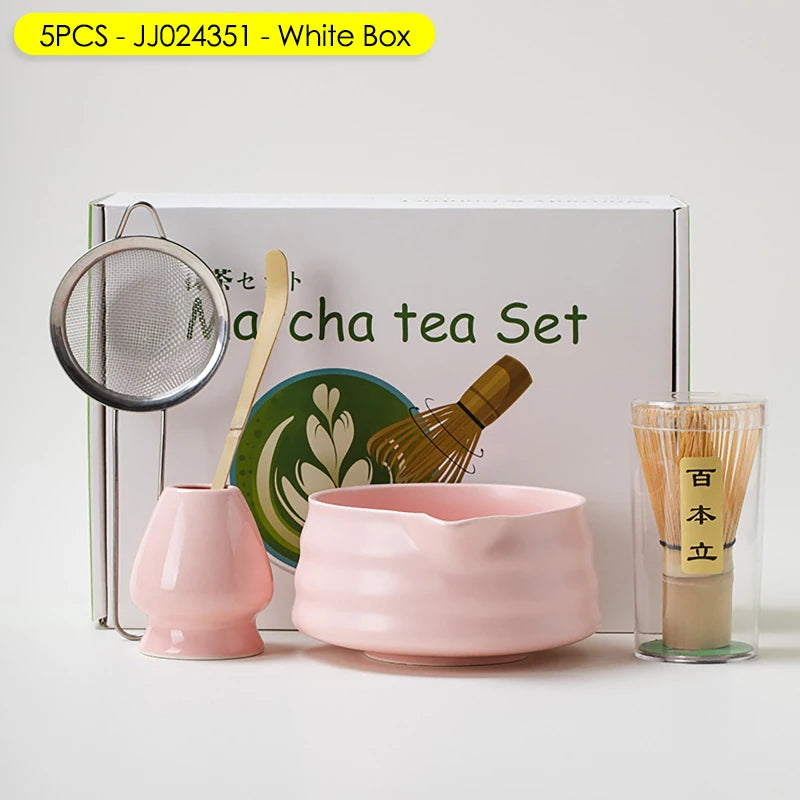 Coffret cadeau - Ensemble de cérémonie du thé japonais Matcha 4/5/6/7 pièces, bol en céramique Chawan, fouet en bambou et cuillère à thé, kit d'outils Matcha pour les amateurs de thé