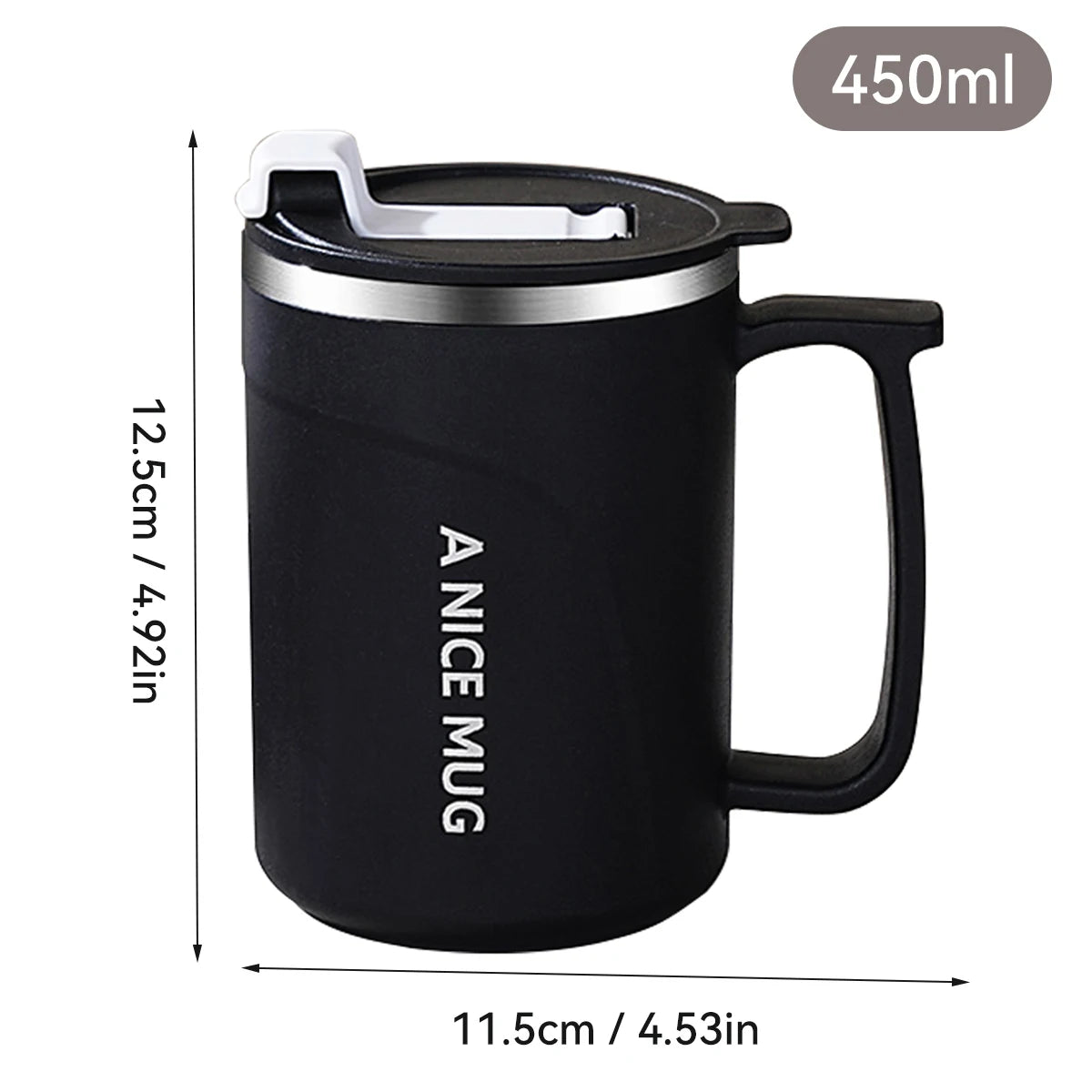 Tasse thermos 400 ml en acier inoxydable double paroi avec poignée et couvercle