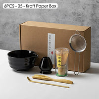 Coffret cadeau - Ensemble de cérémonie du thé japonais Matcha 4/5/6/7 pièces, bol en céramique Chawan, fouet en bambou et cuillère à thé, kit d'outils Matcha pour les amateurs de thé