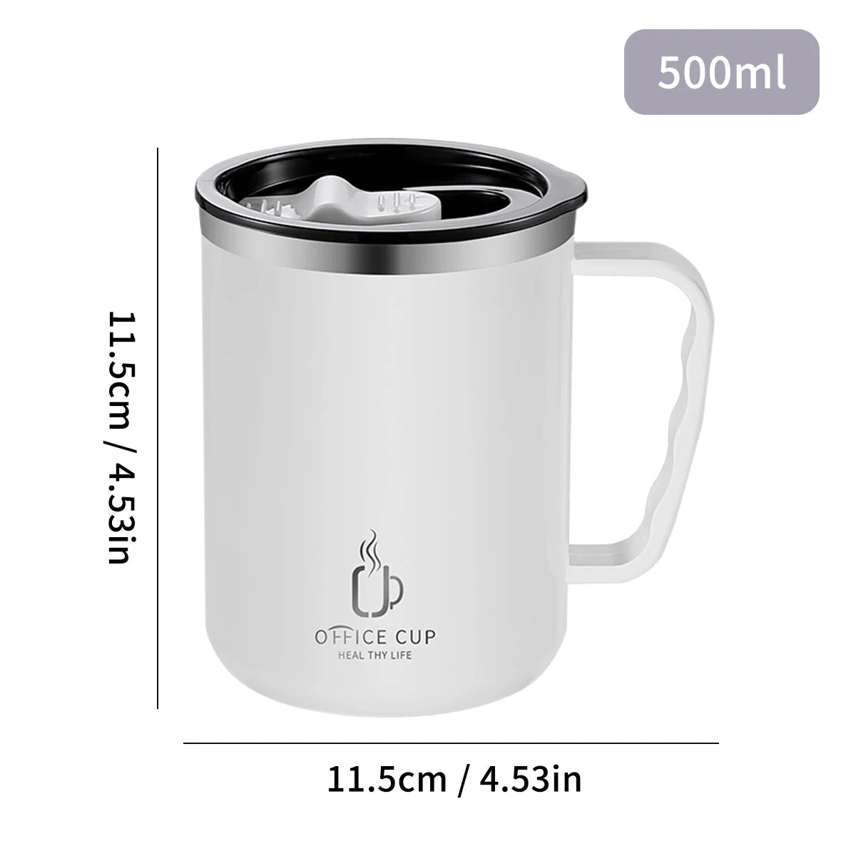 Tasse thermos 400 ml en acier inoxydable double paroi avec poignée et couvercle