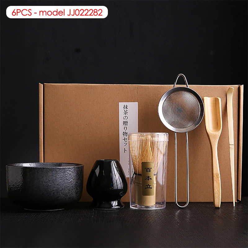 Coffret cadeau - Ensemble de cérémonie du thé japonais Matcha 4/5/6/7 pièces, bol en céramique Chawan, fouet en bambou et cuillère à thé, kit d'outils Matcha pour les amateurs de thé