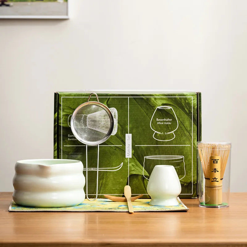 Coffret cadeau - Ensemble Matcha japonais, bol Matcha, outil de pointe de thé, support à moustaches Matcha, 4/7 pièces