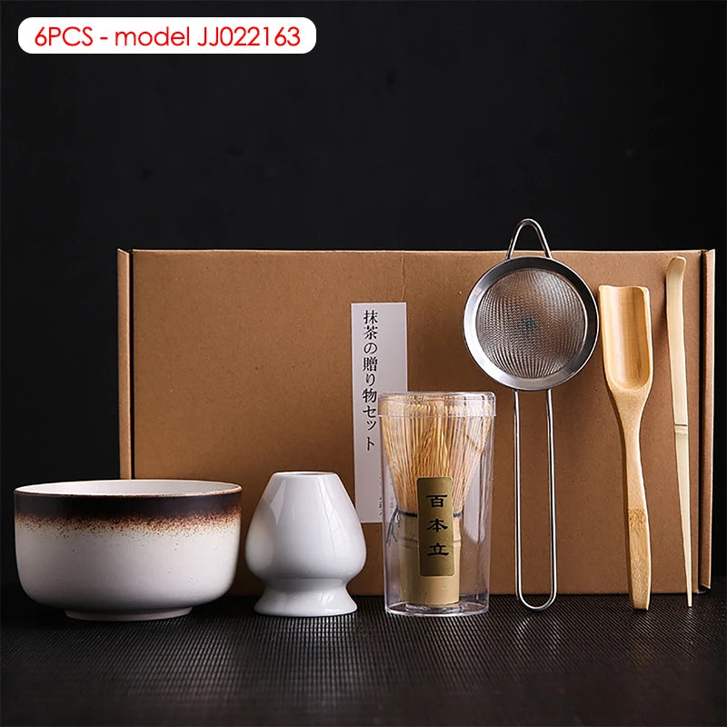 Coffret cadeau - Ensemble de cérémonie du thé japonais Matcha 4/5/6/7 pièces, bol en céramique Chawan, fouet en bambou et cuillère à thé, kit d'outils Matcha pour les amateurs de thé