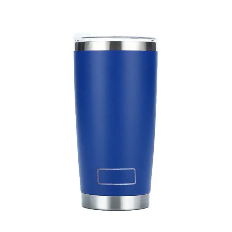 Gobelet isotherme inox PULI 600 ml — bleu marine sur fond blanc.