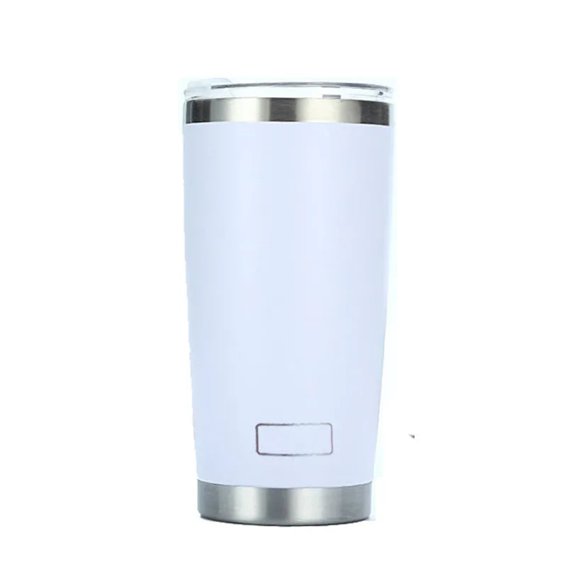 Gobelet isotherme inox PULI 600 ml — clair avec couvercle sur fond blanc.