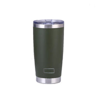 Gobelet isotherme inox PULI 600 ml — kaki foncé sur fond blanc.