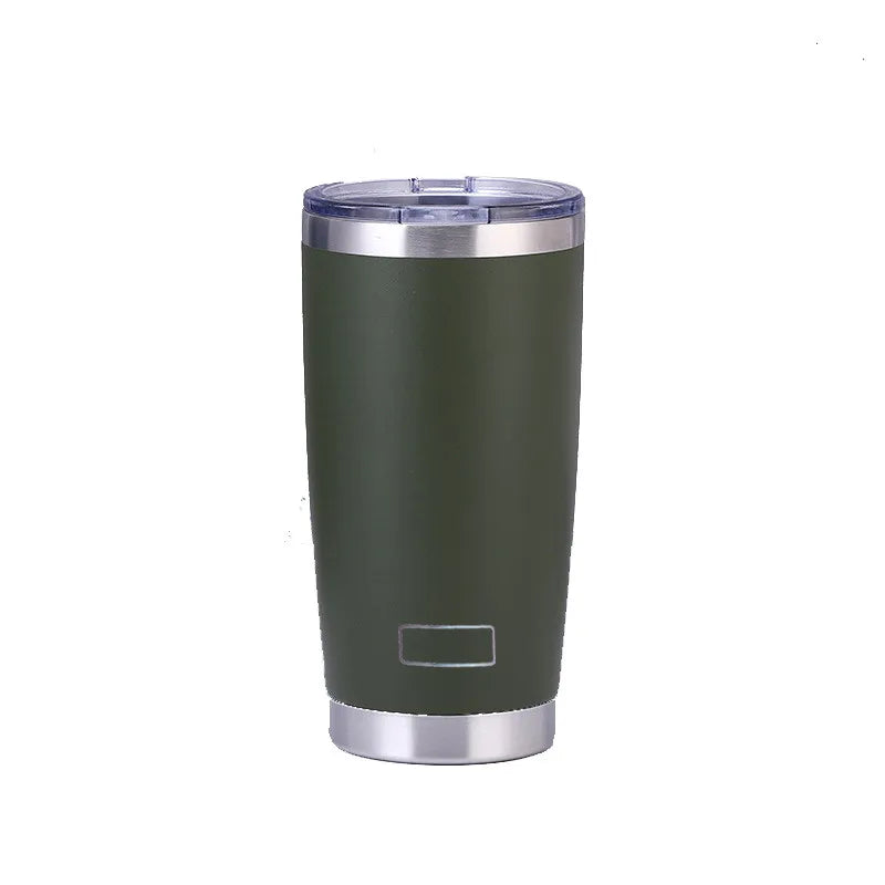 Gobelet isotherme inox PULI 600 ml — kaki foncé sur fond blanc.