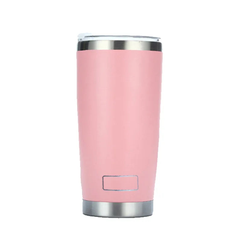 Gobelet isotherme inox PULI 600 ml — rose sur fond blanc.