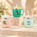 Stock 304 Stainless Steel Children’s Water Cup with Cover Double Anti scalding Anti drop Cartoon Milk Cup Straw Thermos