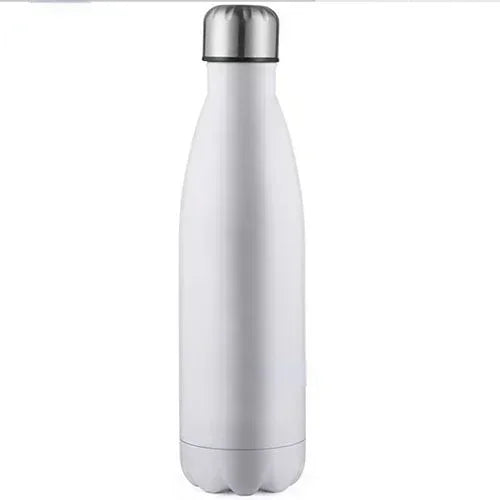 Gourde inox isotherme SILO — blanche avec bouchon argenté.