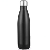Gourde inox isotherme SILO — noire avec bouchon argenté.