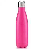 Gourde inox isotherme SILO — rose fuchsia avec bouchon argenté.