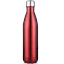 Gourde inox isotherme SILO — rouge métallisé avec bouchon argenté.