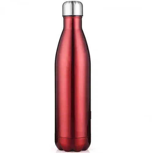 Gourde inox isotherme SILO — rouge métallisé avec bouchon argenté.